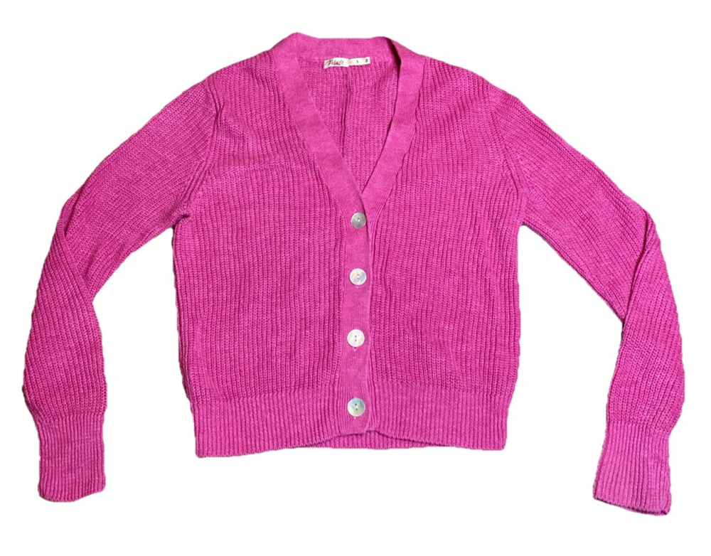Faherty Miramar Crop Cardigan Sweater S Pink Cotton Linen Coastal Cottage NWOT